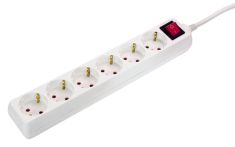 AS-Schwabe Steckdosenleiste 6-fach PVC-Kabel mit Schalter - 5 Mtr. Kabellänge