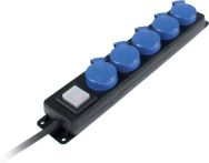 AS-Schwabe Verteilersteckdose mit Klappdeckel und Schalter - 5-fach Gummi - 4,5 Mtr. Kabellänge