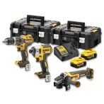 DeWALT DCK384P2T-QW Akku-Aktions-Kombipack 18 V / 5 Ah mit 3 Maschinen, 2 Akkus, Schnellladegerät und 2 T-STAK-Boxen II