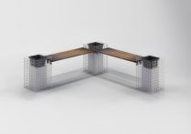 Gabiona Gartenbank Cumaru mit 3 Blumensäulen feuerverzinkt, MW 5 x 5 cm