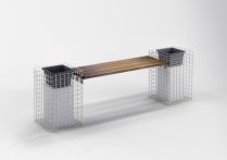 Gabiona Gartenbank Cumaru mit 2 Blumensäulen feuerverzinkt, MW 5 x 5 cm