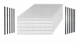 Hadra Doppelstabmattenzaun-Set SMALL mit Ornament Karo - Pfosten mit Halteplättchen - Elemente 2,0 m breit - Anthrazit