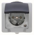 Kopp Steckdose AP-FR Nautic Klappdeckel mit erhöhtem Berührungsschutz - Grau