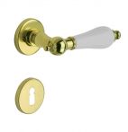 Lienbacher Rosettengarnitur Strassburg-R Messing poliert elettroforesi Griff weiss