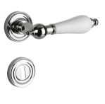 Lienbacher Langschildgarnitur Strassburg-R Messing verchromt Griff Porzellan weiß