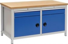 NW Werkbank grau/blau B1500xH859xT750mm Buche Multiplex 40mm 2Schubl.2Türen (9000426064)