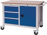 NW Werkbank B1250xT750xH935mm Buche Multiplex lichtgrau signalblau 3Schubl. 1Tür (9000426084)