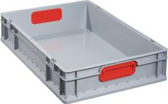 NW Transportstapelbehälter L600xB400xH120mm grau PP geschlossener Griff rot (9000448244)