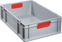NW Transportstapelbehälter L600xB400xH170mm grau PP geschlossener Griff rot (9000448245)