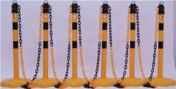 NW Sperrpfostenset PU gelb/schwarz m.Sechskantfuß D63xH1000mm 6 Pfosten u.5 Ketten (9000480221)