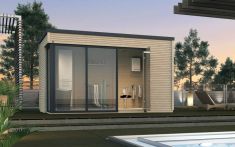 Weka Designhaus wekaLine 412 Natur - Holzmassivhaus mit Flachdach, inkl. Glasfront