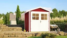 Weka Gartenhaus 224 - Holzmassivgerätehaus mit Satteldach, inkl. Rahmen-Doppeltür + Griffgarnitur