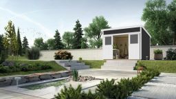 Weka Schiebetürhaus 225 - Blockbohlenhaus mit Pultdach, inkl. Doppelschiebetür