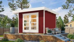 Weka Designhaus 126 - Holzmassivhaus mit Flachdach, inkl. Panorama-Doppeltür + Griffgarnitur