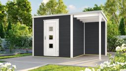 Weka Designhaus wekaLine 413 A - Holzmassivhaus mit Flachdach und Anbau, inkl. Einzeltür extra hoch