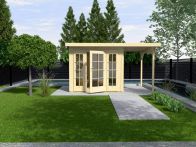 Weka Gartenhaus 172 Natur B - Blockbohlenhaus mit Flachdach, inkl. Panorama-Einzeltür + Anbau