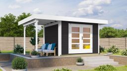 Weka Designhaus 126 A - Holzmassivhaus mit Flachdach und Anbau, inkl. Panorama-Doppeltür + Griffgarnitur