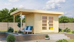 Weka Komfort Designhaus 126 Plus A - Holzmassivhaus mit Flachdach und Anbau, inkl. hohe Panorama-Doppeltür