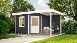 Weka Komfort Designhaus 213 Plus A 5-Eck - Blockbohlenhaus mit Flachdach und Anbau