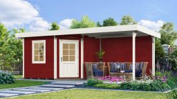 Weka Komfort Designhaus 213 Plus B 5-Eck - Blockbohlenhaus mit Flachdach und Anbau - groß