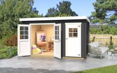 Weka Gartenhaus 254 Natur - Blockbohlenhaus mit Flachdach, Vordach und zwei Räumen