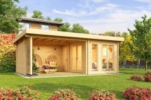 Weka Weekendhaus Typ 441 Natur - Holzmassivhaus mit Flachdach und Freisitz, inkl. Doppelfenster-Tür