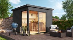 Weka Designhaus 412 - Holzmassivhaus mit Flachdach, inkl. Glasschiebetüren + Aluminiumrahmen