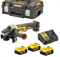 DeWALT DCG405P3-QW Akku-Winkelschleifer-Set (bürstenlos) 18 V / 5 Ah / Ø 125 mm mit 3 Akkus 5 Ah, Schnellladegerät und T-STAK-Box II