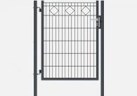 Hadra Drehflügeltor für Doppelstabmatten SMALL, 1-flügelig, Anthrazit mit Dekor Ornament Karo