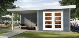 Weka Designhaus 126 B - Holzmassivhaus mit Flachdach und Anbau groß, inkl. Panorama-Doppeltür + Griffgarnitur
