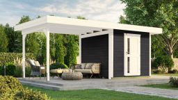 Weka Designhaus 172 B - Holzmassivhaus mit Flachdach und Anbau groß, inkl. Design-Einzeltür mit Echtglas + Griffgarnitur