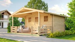 Weka Gartenhaus 135 Natur B - Holzmassivhaus mit Satteldach, Vordach groß und Terrasse