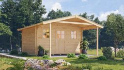 Weka Gartenhaus 110 Natur A - Holzmassivhaus mit Satteldach, Vordach und Terrasse, inkl. Kippfenster und Einzeltür