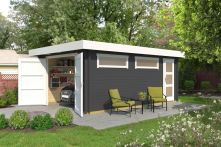 Weka Einzel-Garage 441, 44 mm Bohlen - mit Holztor, 2 Fenster + 1 Zusatztür