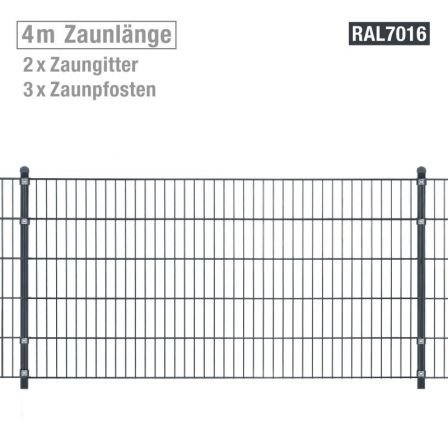 Doppelstabmattenzaun Komplett Set Pico Anthrazitgrau Ral7016